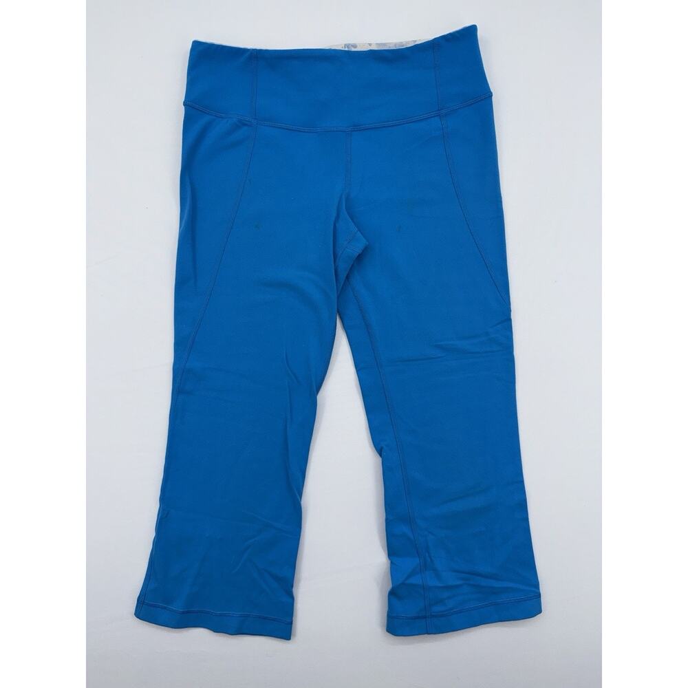 LULULEMON Gather & Crow Back hem Slit Crop Leggings Stretch Blue Size 6